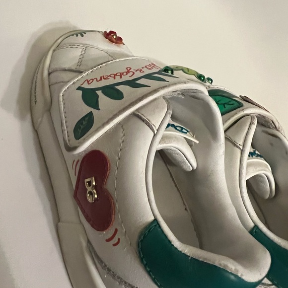 Gabbana Girls White/ Green  Portofino Leather Sneakers Sz 22, US 6.5 - Picture 9 of 13